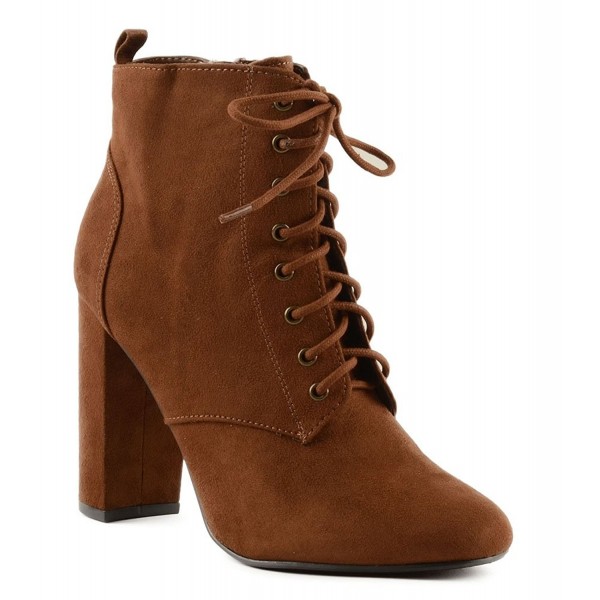 Women's eminent Almond Toe Lace Up High Heel Ankle Boots - Cognac ...