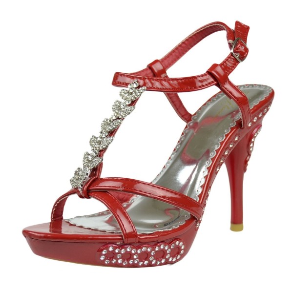 Rhinestones T Strap Evening Platform Sandals