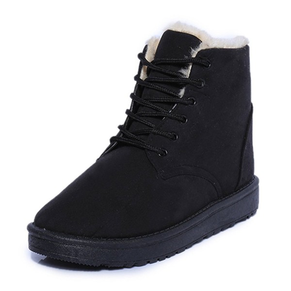 Women's Suede Cotton Flat Platform Sneakers Winter Warm Lace Up Snow ...