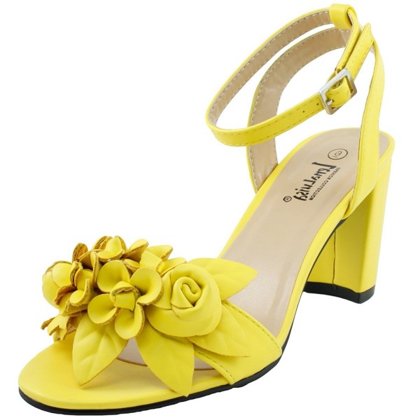 LenaLuisa Amber-27 Floral Block Heel Sandal - Yellow - CG180Z0ETMN