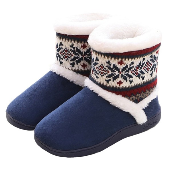 Women's Vintage Patterned Solid Fleece Warm Booties Slippers - Blue ...