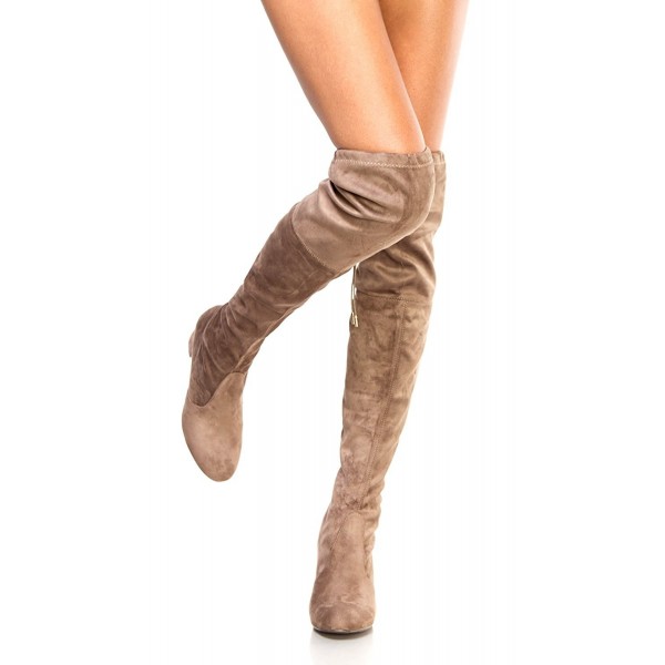 tan stretch knee high boots