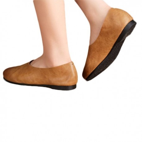 womens brown leather slip on shoes