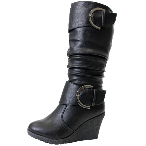 Womens slouch Wedge Boots Black