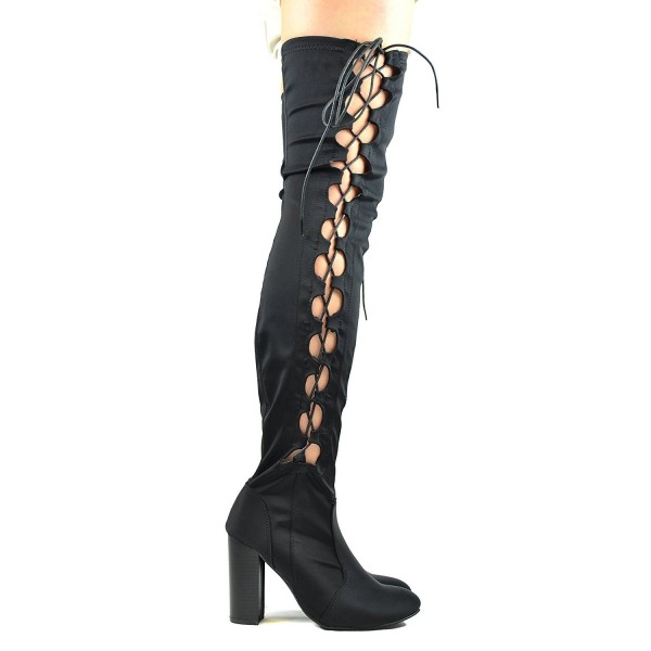 chunky heel lace up thigh high boots