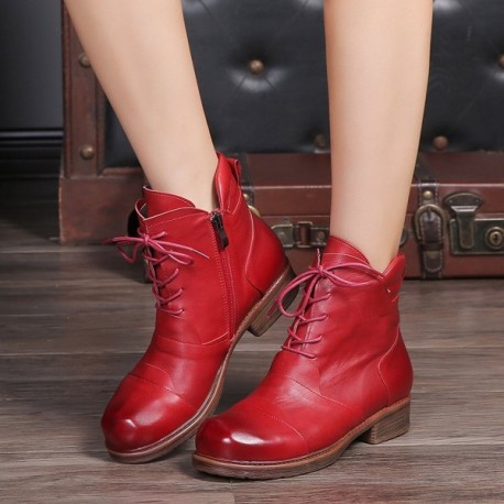 low heel red booties