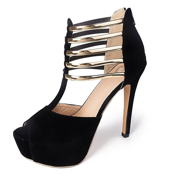 Figoo Platform Heels Black T strap