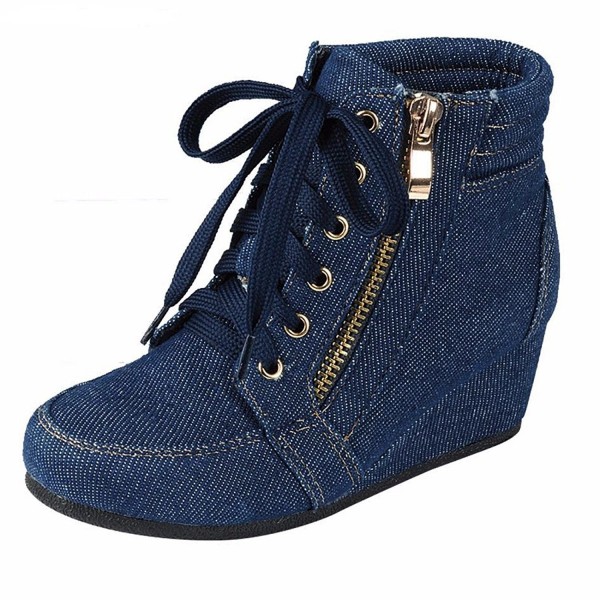 denim wedge sneakers