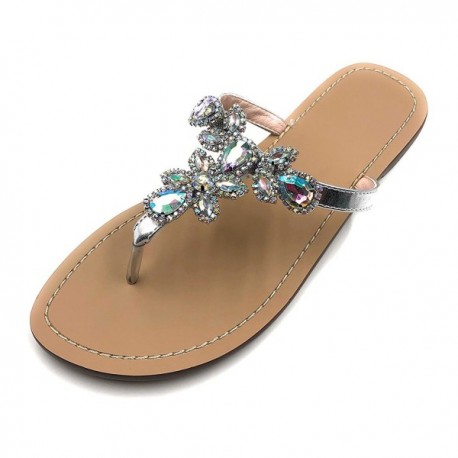 Women's Silver Jeweled Hand Crafted Crystal Flip Flops Rhinestones ...