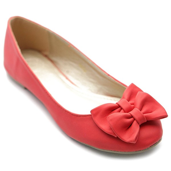 Women's Ballet Shoe Down Cute Comfort Ribbon Accent Flat - Red ...