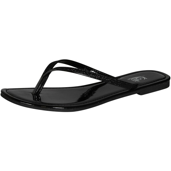 Women's Focus Glitter Flip Flops- Black-10 - Black - C811IVXFME9