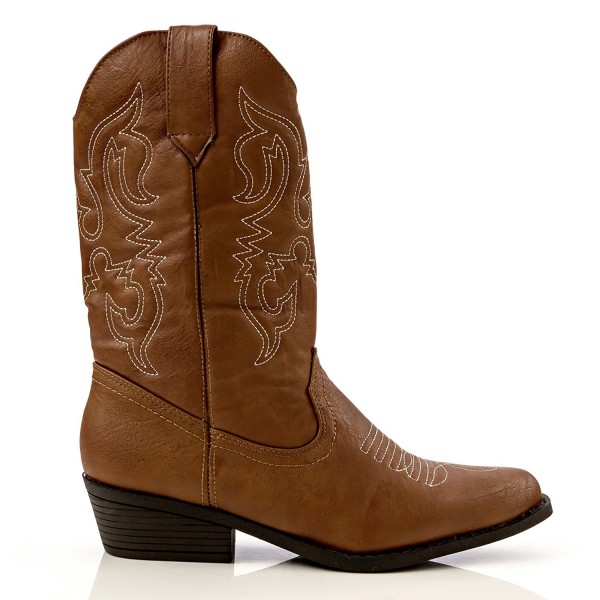 Women's Western Style Embroidered Cowboy Boot - Cognac - CO17XHMMEO8