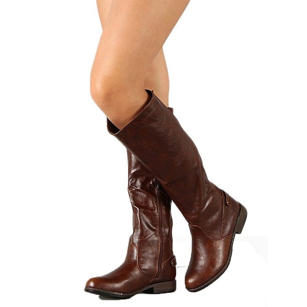 Womens Side Zipper Equestrian Elastic Back Round Toe Panel Knee High ...