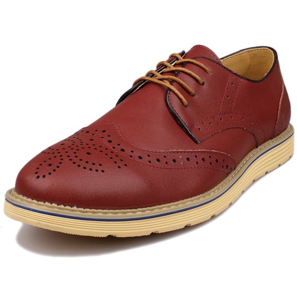 Men's Leather Brogue Oxford Dress Shoes Lace Up - Burgundy - CC123XYVPWD