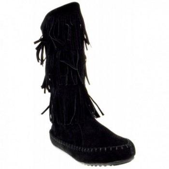 Womens layer Fringe Moccasin Mid Calf