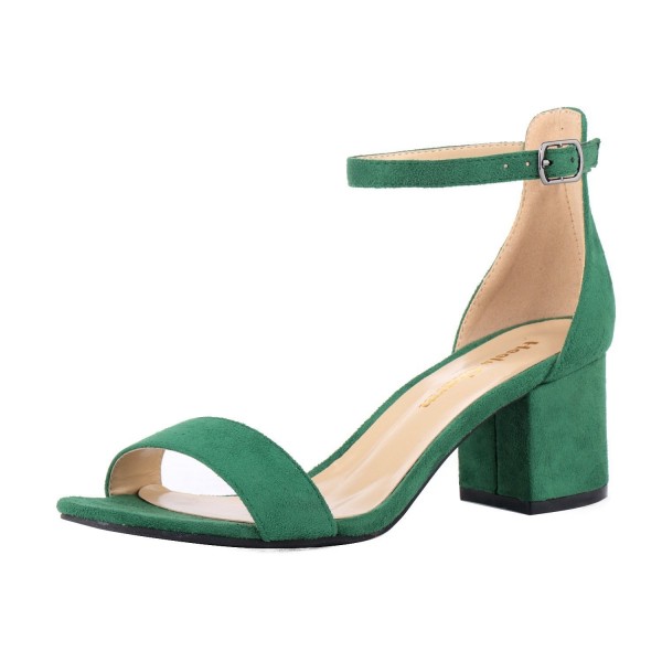 Womens Heeled Sandals Chunky Heels - Velvet Green - CJ188TCSYZN