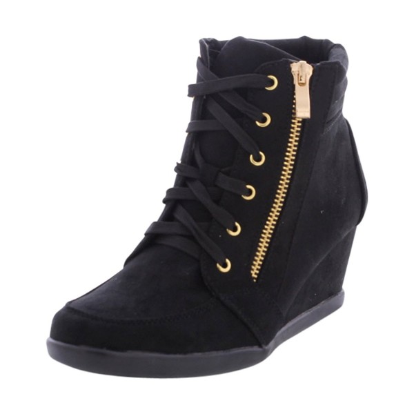 Forever Womens Zipper Wedge Sneakers