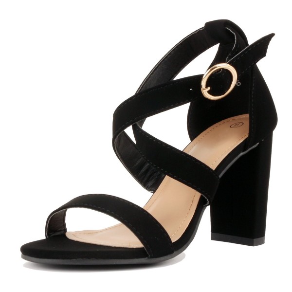 Womens Block Chunky Ankle Strap Strappy Open Toe Sandals - Black2 Pu ...