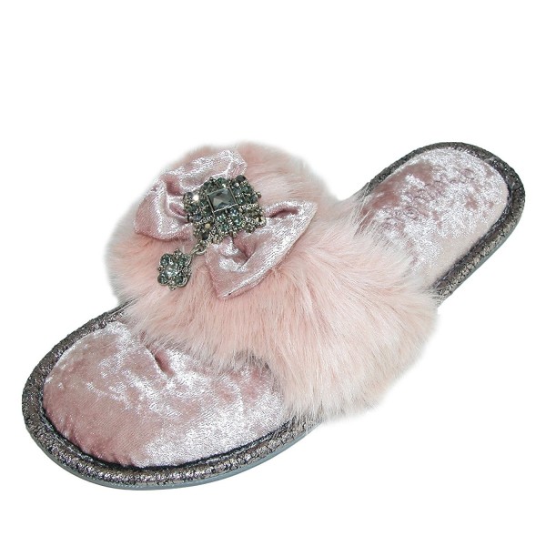 Women's Dress Slippers With Bow & Faux Fur Detail - Pink - CW187CA4S0Y