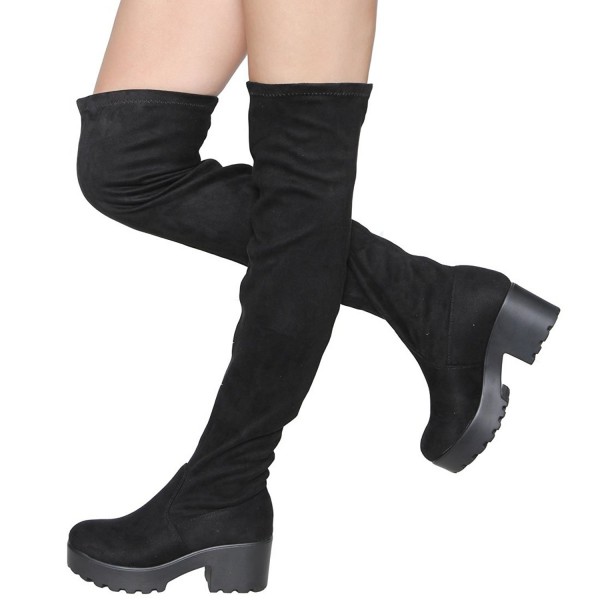 EJ76 Women's Stretchy Snug Fit Block Heel Over the Knee Thigh High ...