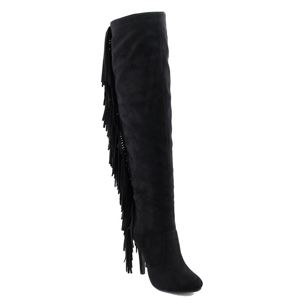 Women's Faux Suede Fringe Stiletto Over The Knee High Heel Boots ...