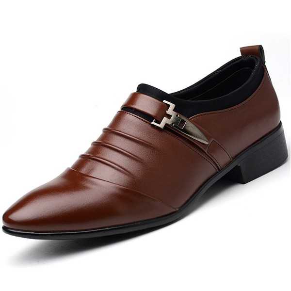 Men's Casual Slip on Oxford Pointed Toe Dress Shoes - Brown - CT18696IMHU