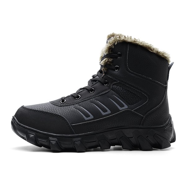 Mens Leather Fur Lining An-Slip Rubber Sole Winter Snow Boots - Black ...