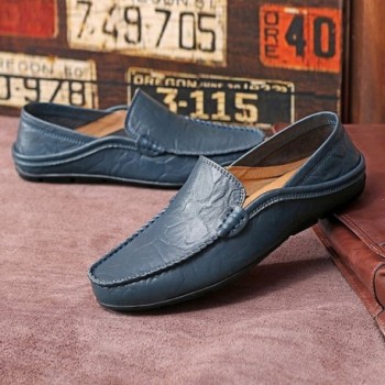 Men's Leather Loafer Slip-On Driving Shoes Flat Slipper - Blue ...