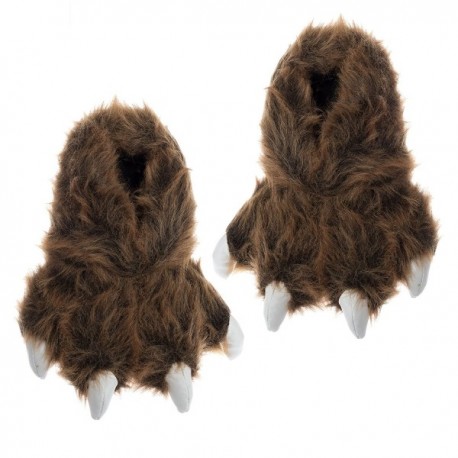 Grizzly Bear Paw Slippers w/White Claws (Brown- M) - CM11N9DKOY9