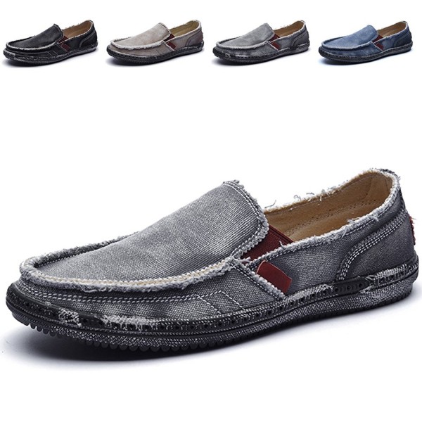 Men's Casual Cloth Shoes Canvas Slip-On Loafers Outdoor Leisure Walking ...